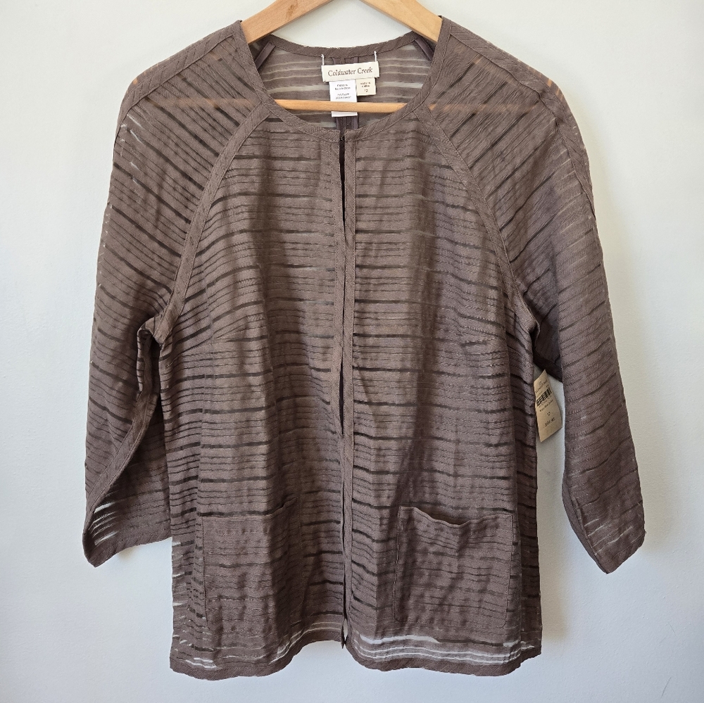 New & Vintage COLDWATER CREEK Sheer Taupe Striped Lightweight Jacket Blouse